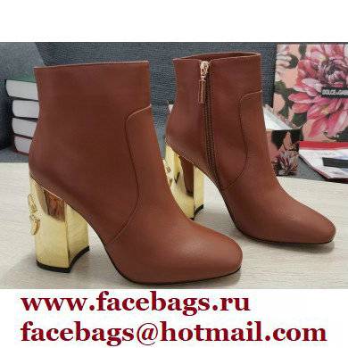 Dolce & Gabbana Heel 10.5cm Leather Ankle Boots Caramel with DG Karol Heel 2021 - Click Image to Close